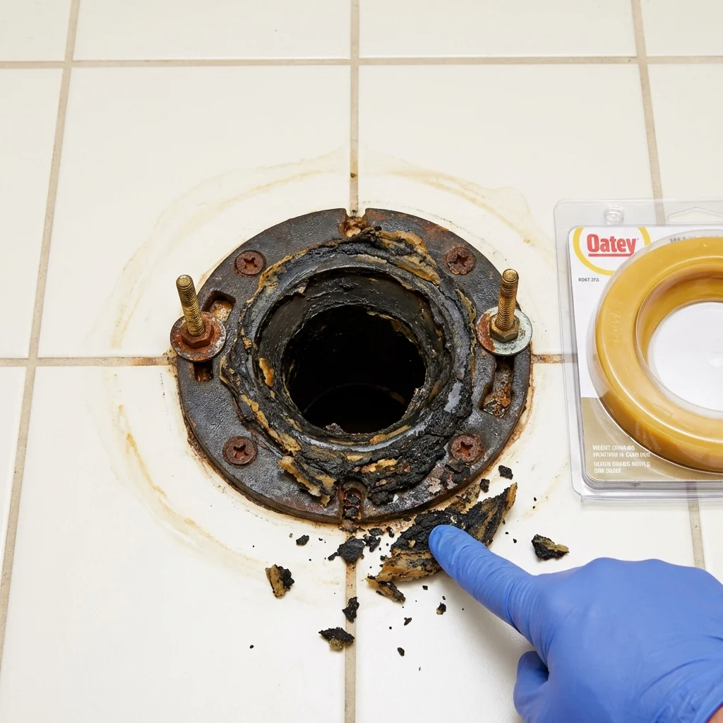 Failed wax ring showing water seepage at the base of a toilet in a Maple Shade, NJ home