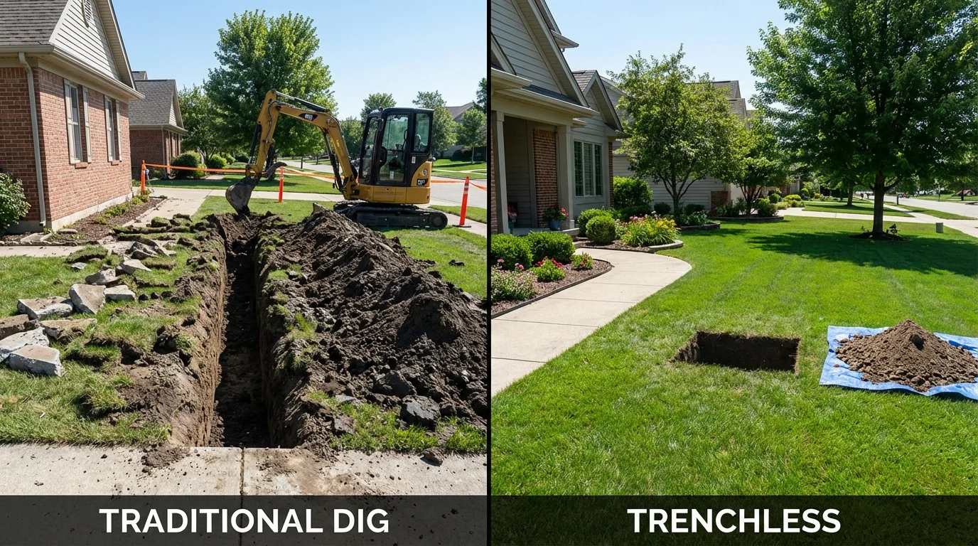 Trenchless sewer repair with minimal yard damage versus traditional excavation in Maple Shade, NJ